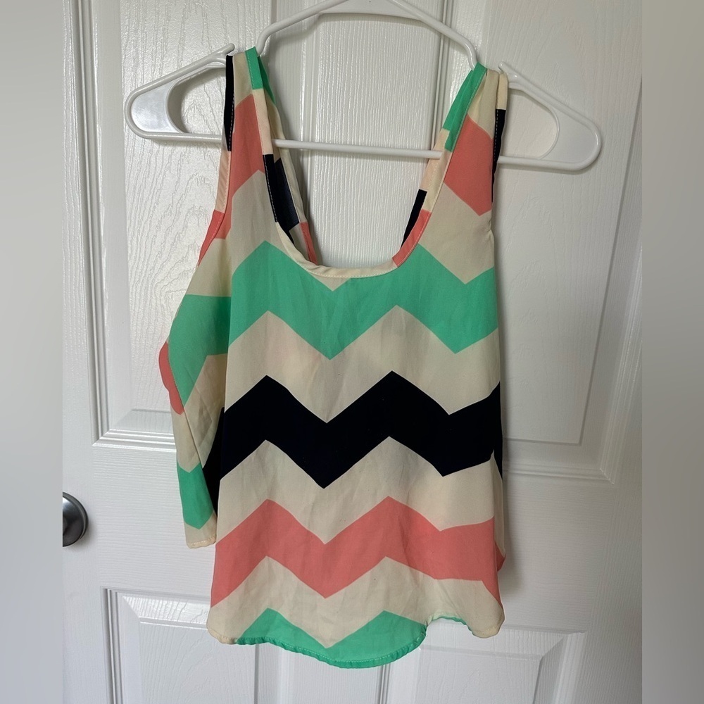 Rue21 Green and Pink Asymmetrical Crop Tank Top